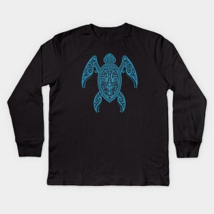 Intricate Blue Sea Turtle Kids Long Sleeve T-Shirt